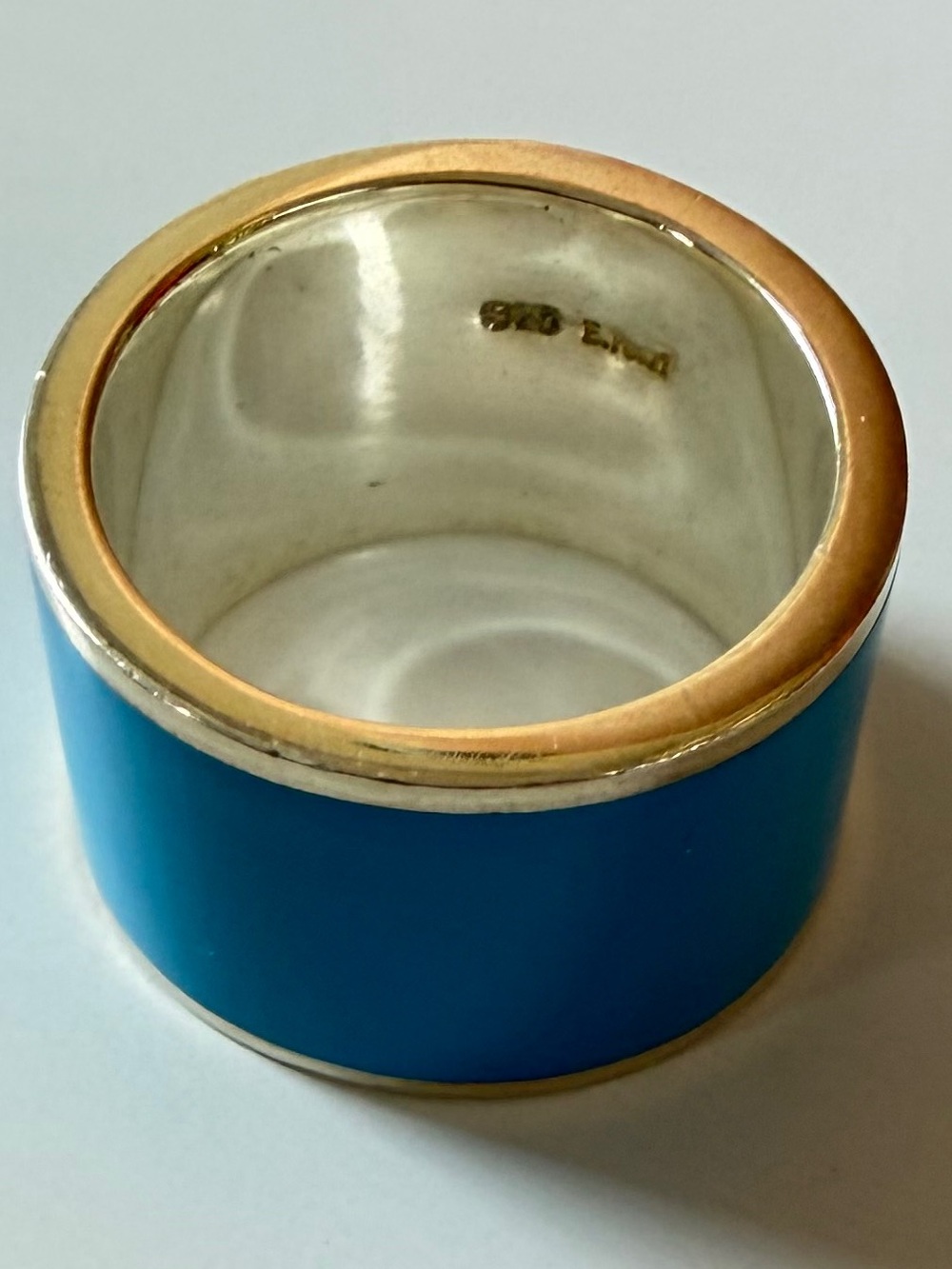 Erwin Pearl Blue Enamel Wide Band Ring with Sterling Silver Trim